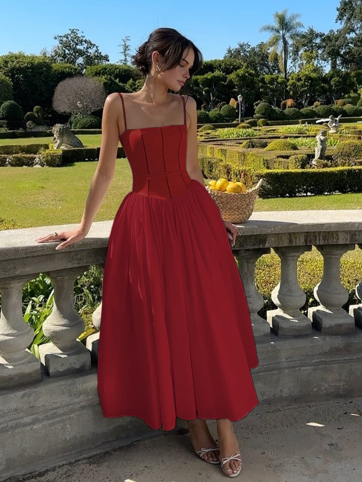 Robe Longue Pour Femme A Ligne Satin Léger Bretelles Spaghetti Corsage Ajusté Pour Soirée Élégante
