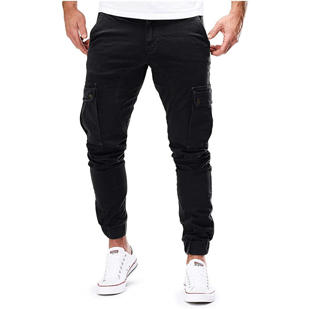 Pantalon Cargo Jogger Homme Respirant Mélange Coton Élasthanne Polyester Avec Poches Utilitaires Slim Tapered