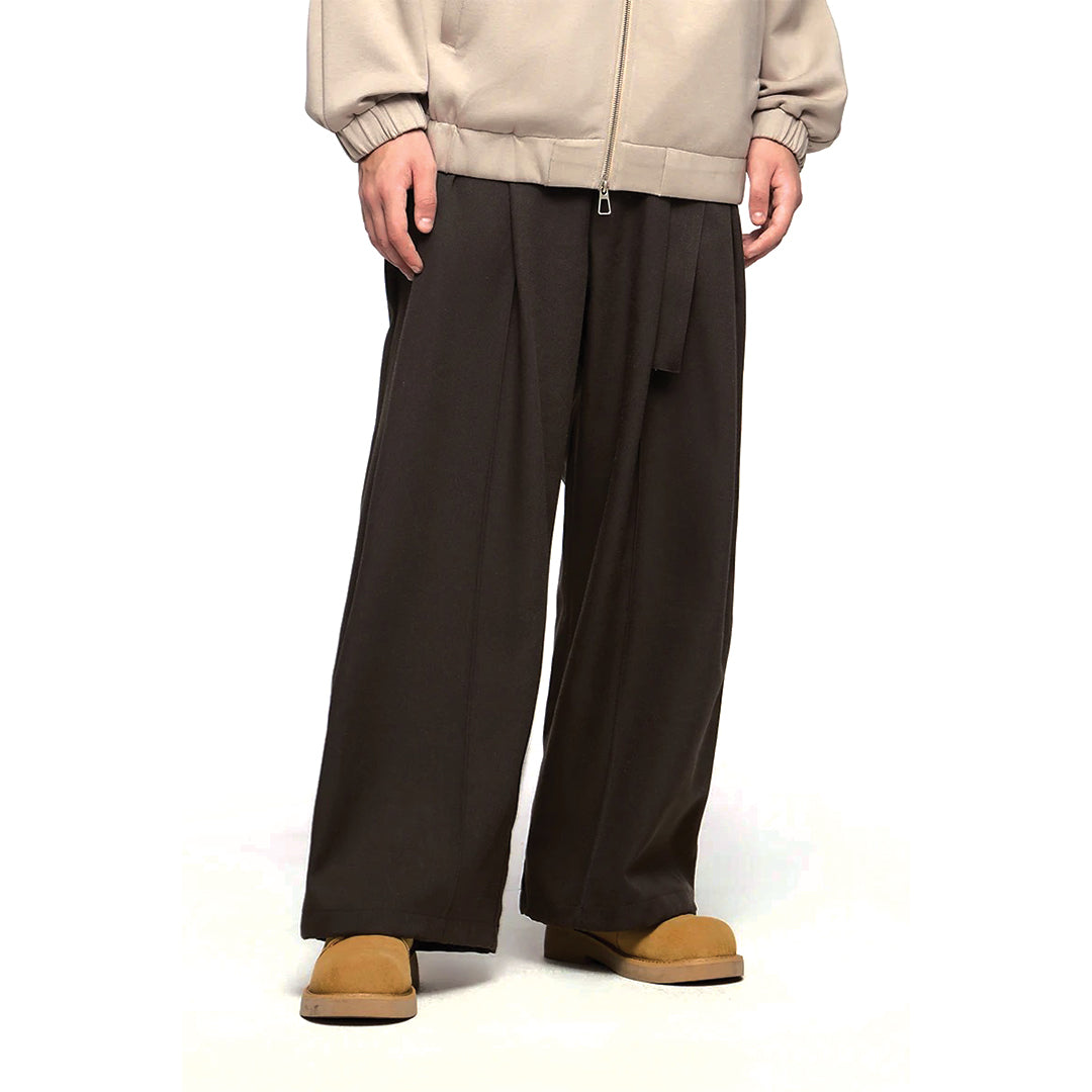 Pantalon Décontracté À Jambe Large Amawinc En Coton De Poids Moyen À Taille Élastique Confort Tailoré