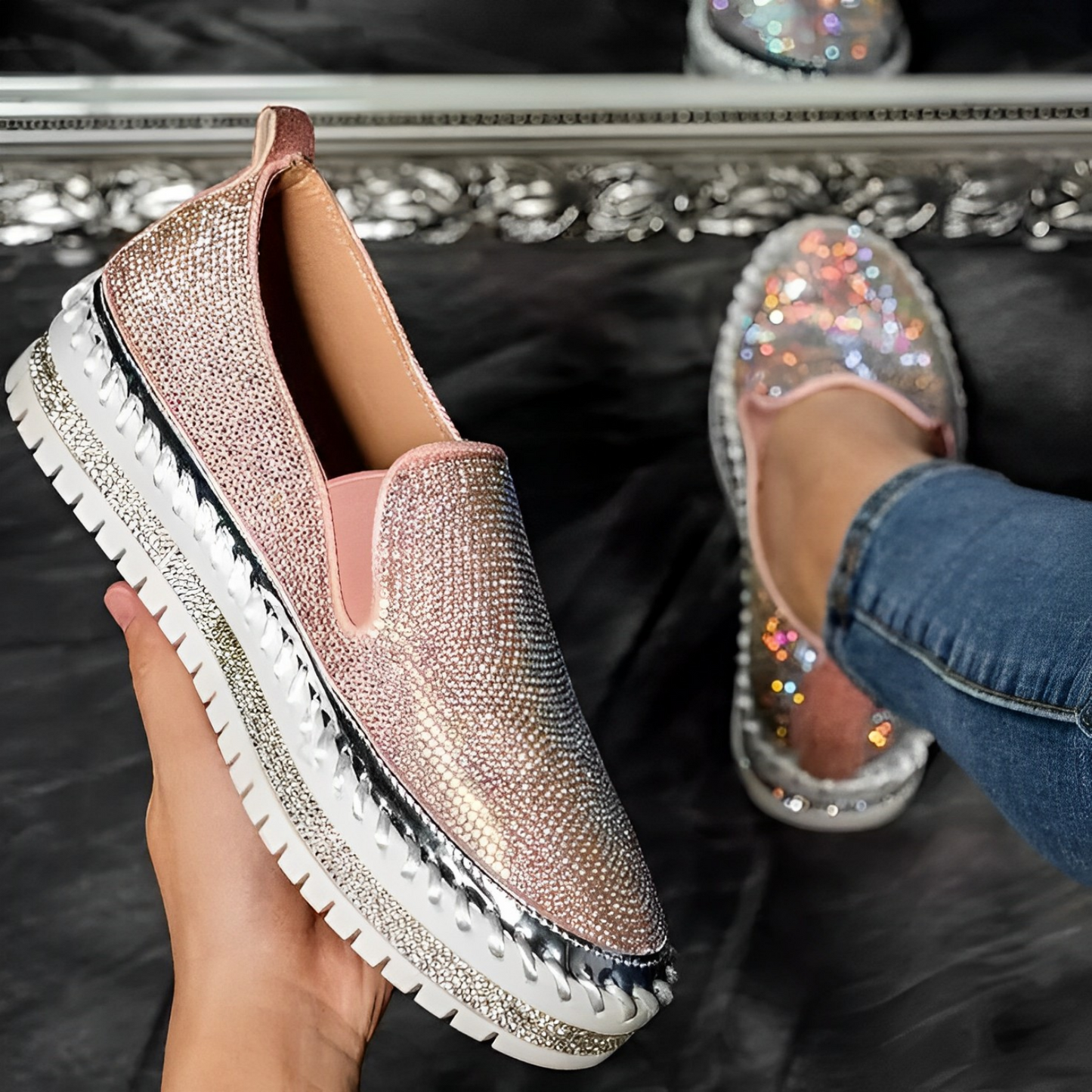 Diamant-Design Loafer mit Candy-Gem-Glitzereffekt