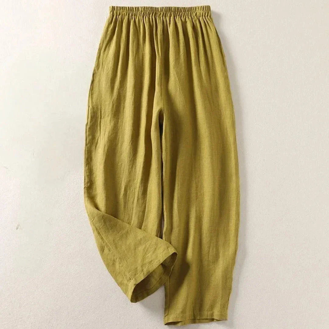 Bea Pantalon En Lin Léger Pour Été À Taille Elastiquée Et Coupe Courte Fluide Confortable