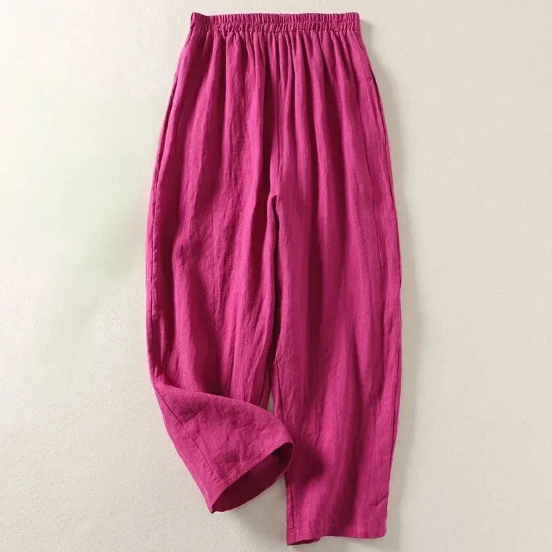 Bea Pantalon En Lin Léger Pour Été À Taille Elastiquée Et Coupe Courte Fluide Confortable