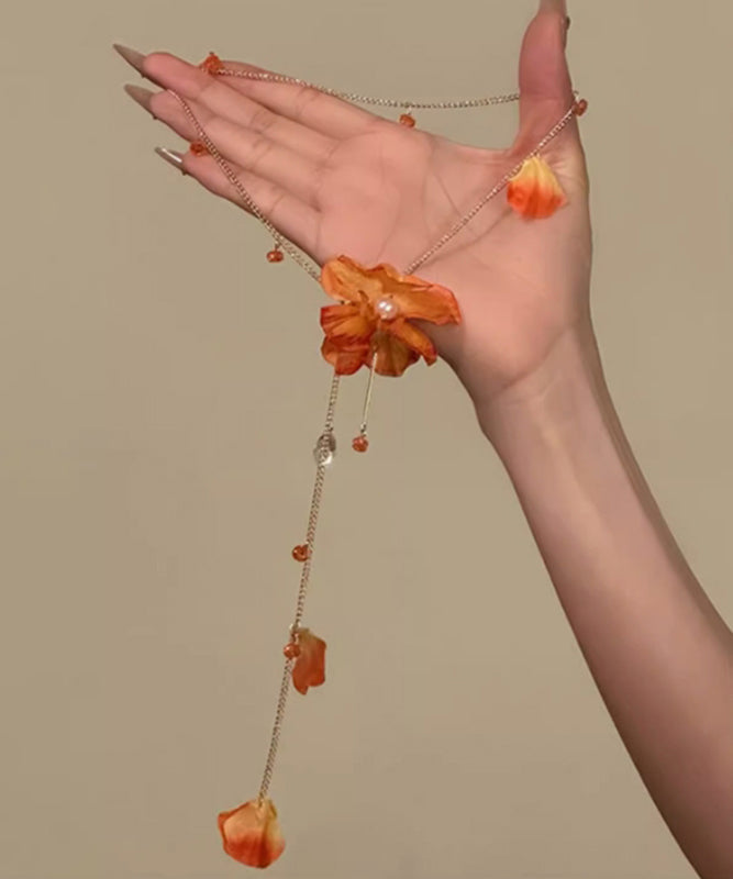 Collier avec pendentif à pompon floral en alliage orange plage - Amawinc