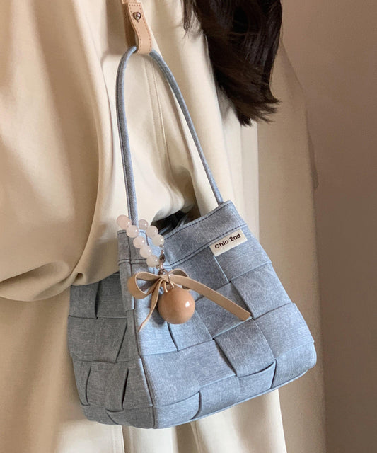 Magnifique sac seau tissé en denim bleu - Amawinc