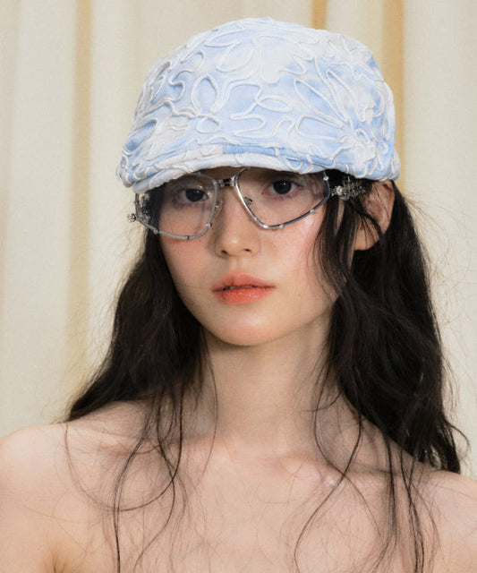 Magnifique chapeau breton brodé de fleurs bleues - Amawinc