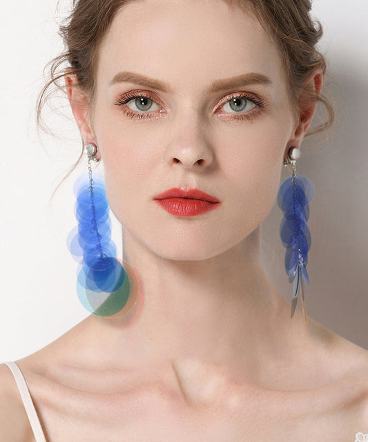 Magnifiques boucles d'oreilles pendantes à pampilles rondes en acier inoxydable bleu - Amawinc