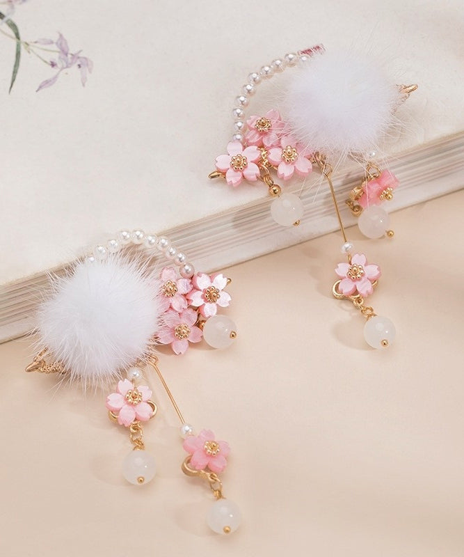 Belle épingle à cheveux en vison florale à pompon pour filles, couleur cuivre, perle - Amawinc