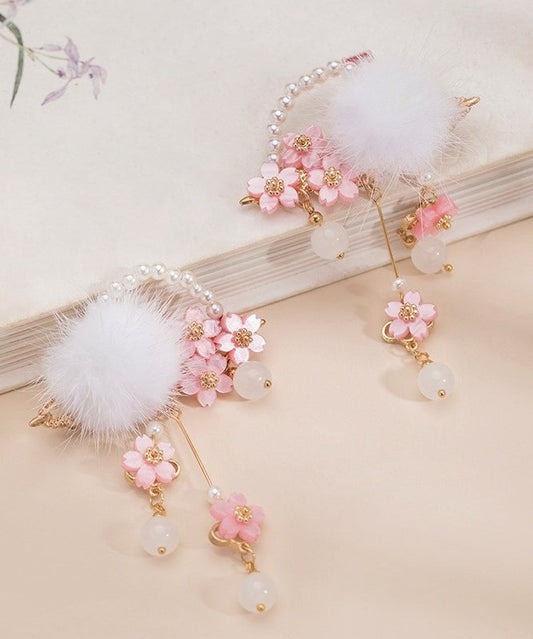 Belle épingle à cheveux en vison florale à pompon pour filles, couleur cuivre, perle - Amawinc