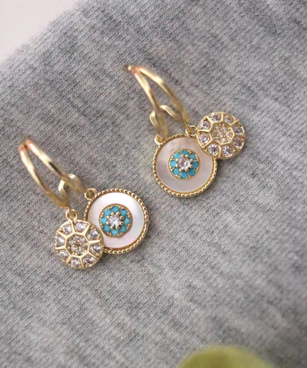 Magnifiques boucles d'oreilles pendantes en forme de coquillage en zircon surdoré et cuivre doré - Amawinc