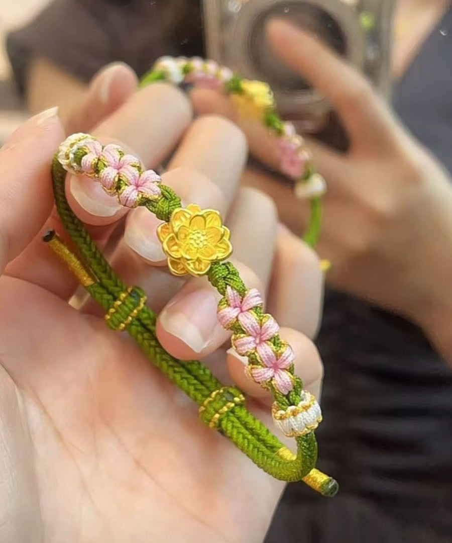 Magnifique bracelet à breloques en forme de fleur de pêcher verte tissé à la main - Amawinc