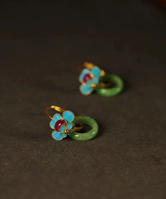 Magnifiques boucles d'oreilles créoles en argent sterling vert surdoré et émail de jade - Amawinc