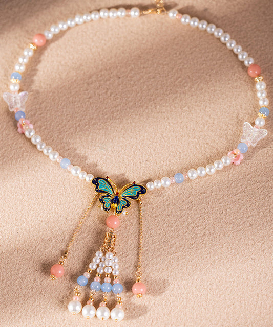 Magnifique collier pendentif multicolore en alliage de perles et résine émaillée colorée pour enfants, avec pompon floral - Amawinc