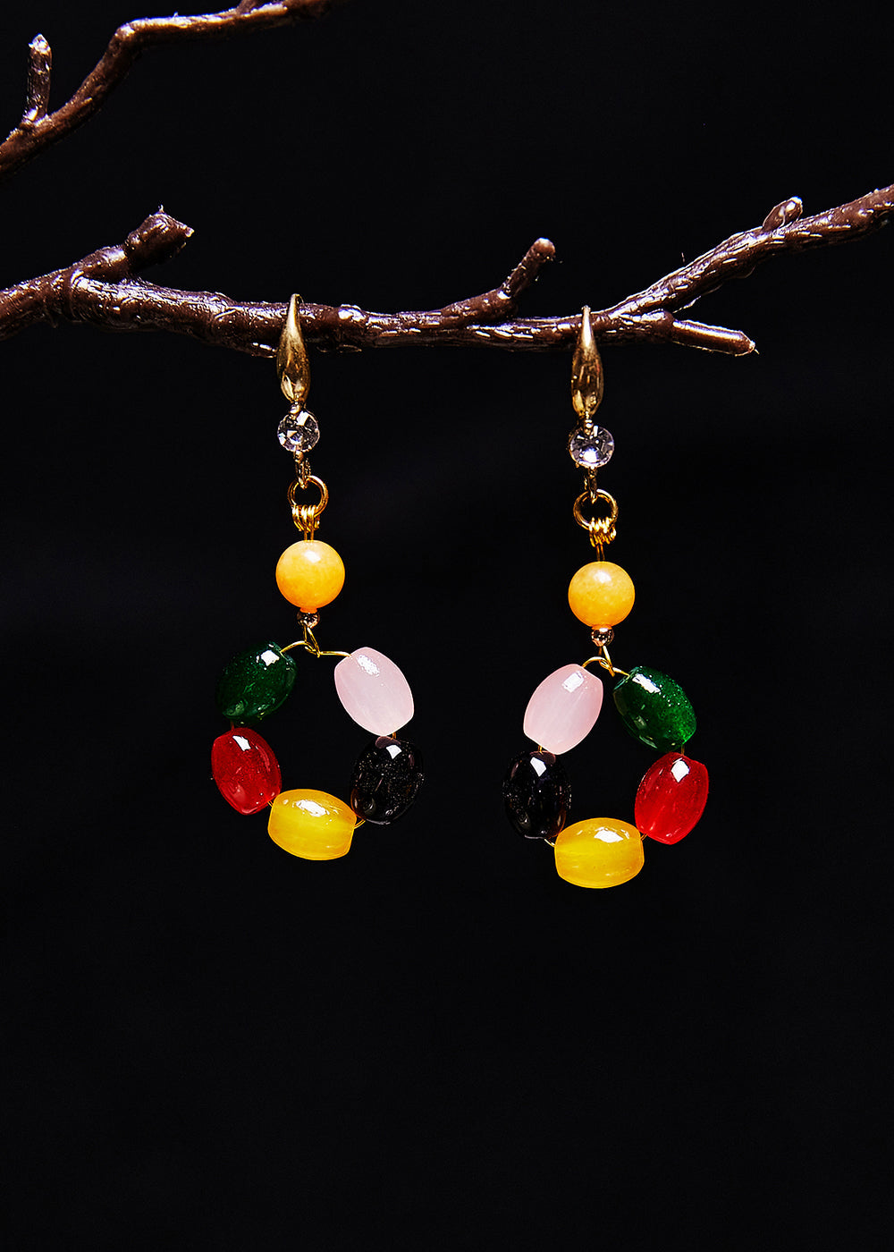 Magnifiques boucles d'oreilles pendantes en cire d'abeille fine avec pierres précieuses multicolores - Amawinc
