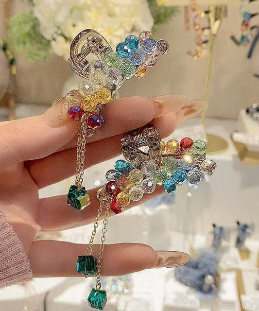 Belle paire d'épingles à cheveux à pompon en cristal acrylique arc-en-ciel - Amawinc