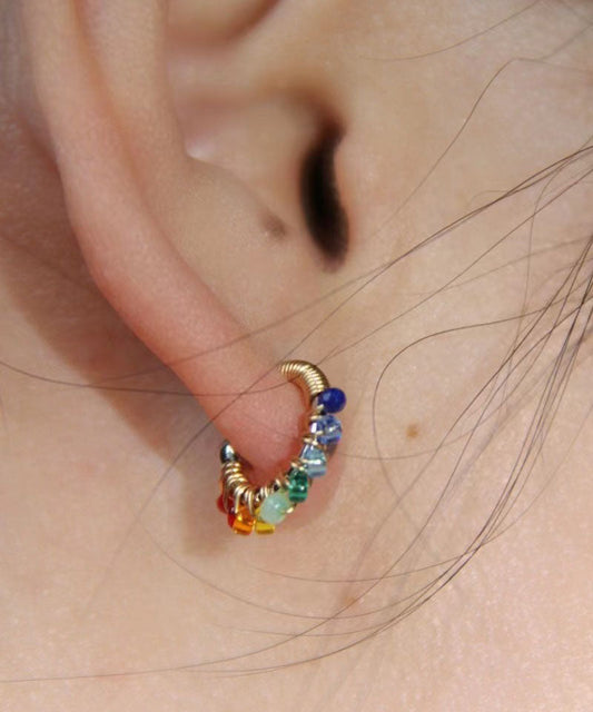 Magnifiques boucles d'oreilles créoles en alliage de perles de verre arc-en-ciel - Amawinc
