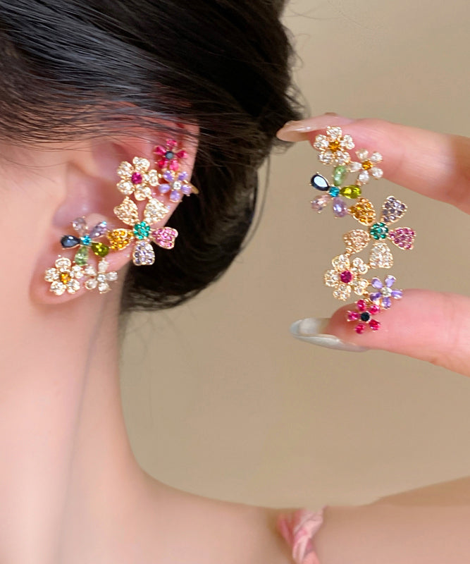 Magnifiques boucles d'oreilles à tige florales en alliage de cuivre et cristal de zircon arc-en-ciel - Amawinc