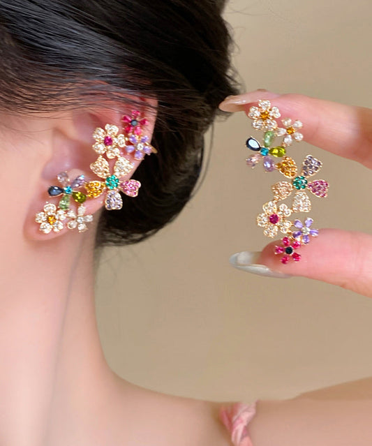 Magnifiques boucles d'oreilles à tige florales en alliage de cuivre et cristal de zircon arc-en-ciel - Amawinc