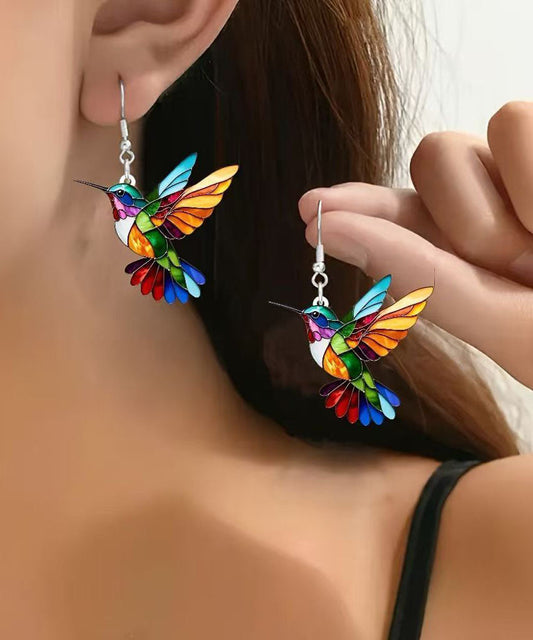Magnifiques boucles d'oreilles pendantes en argent sterling et acrylique, motif oiseau arc-en-ciel - Amawinc
