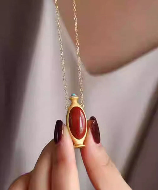 Magnifique collier avec pendentif en agate rouge surdoré en argent sterling - Amawinc