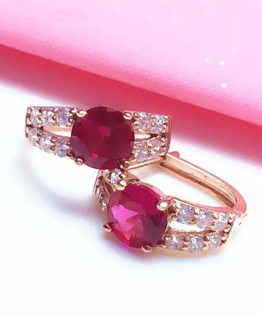 Magnifiques boucles d'oreilles créoles en alliage rose incrustées de pierres précieuses et de zircons - Amawinc