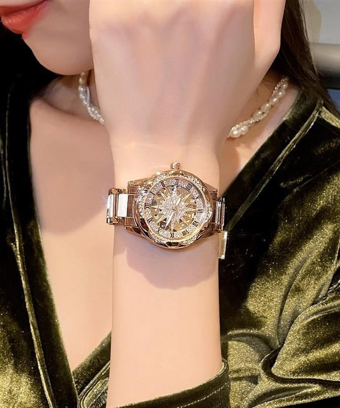 Belle montre creuse en acier inoxydable avec zircon - Amawinc