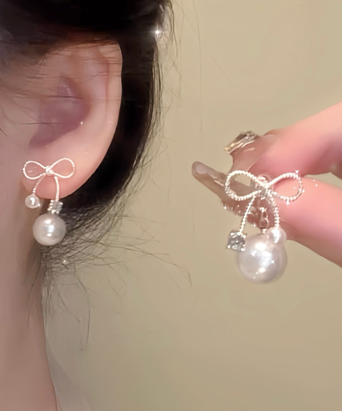 Magnifiques boucles d'oreilles pendantes en alliage d'argent sterling blanc avec perles - Amawinc