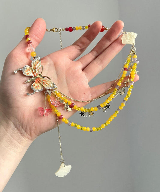 Magnifique collier avec pendentif papillon et étoile en alliage de zircon jaune - Amawinc