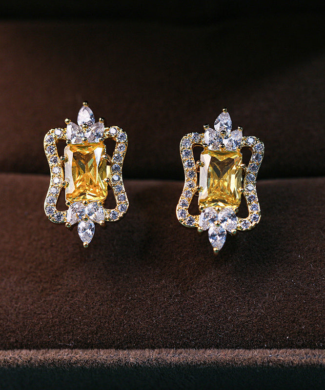 Magnifiques boucles d'oreilles à tige en argent sterling jaune avec zircons surdorés - Amawinc