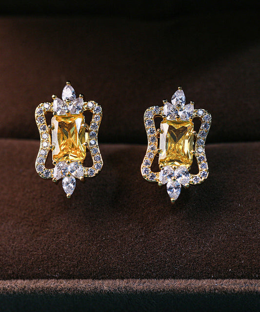 Magnifiques boucles d'oreilles à tige en argent sterling jaune avec zircons surdorés - Amawinc