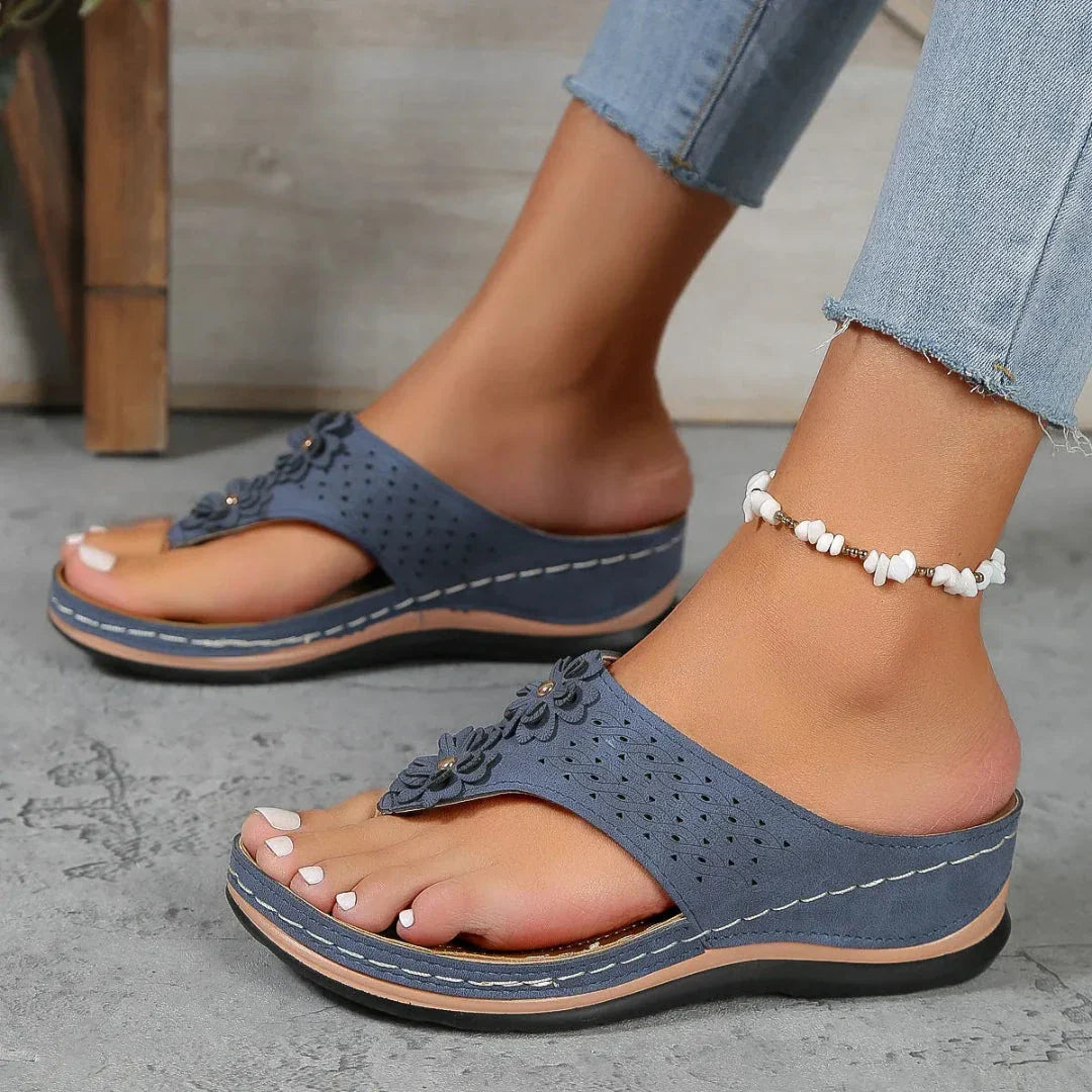Sandales Flip Flop Orthopédiques à Fleurs Pour Femmes Semelle Ergonomique Rembourrée et Respirante