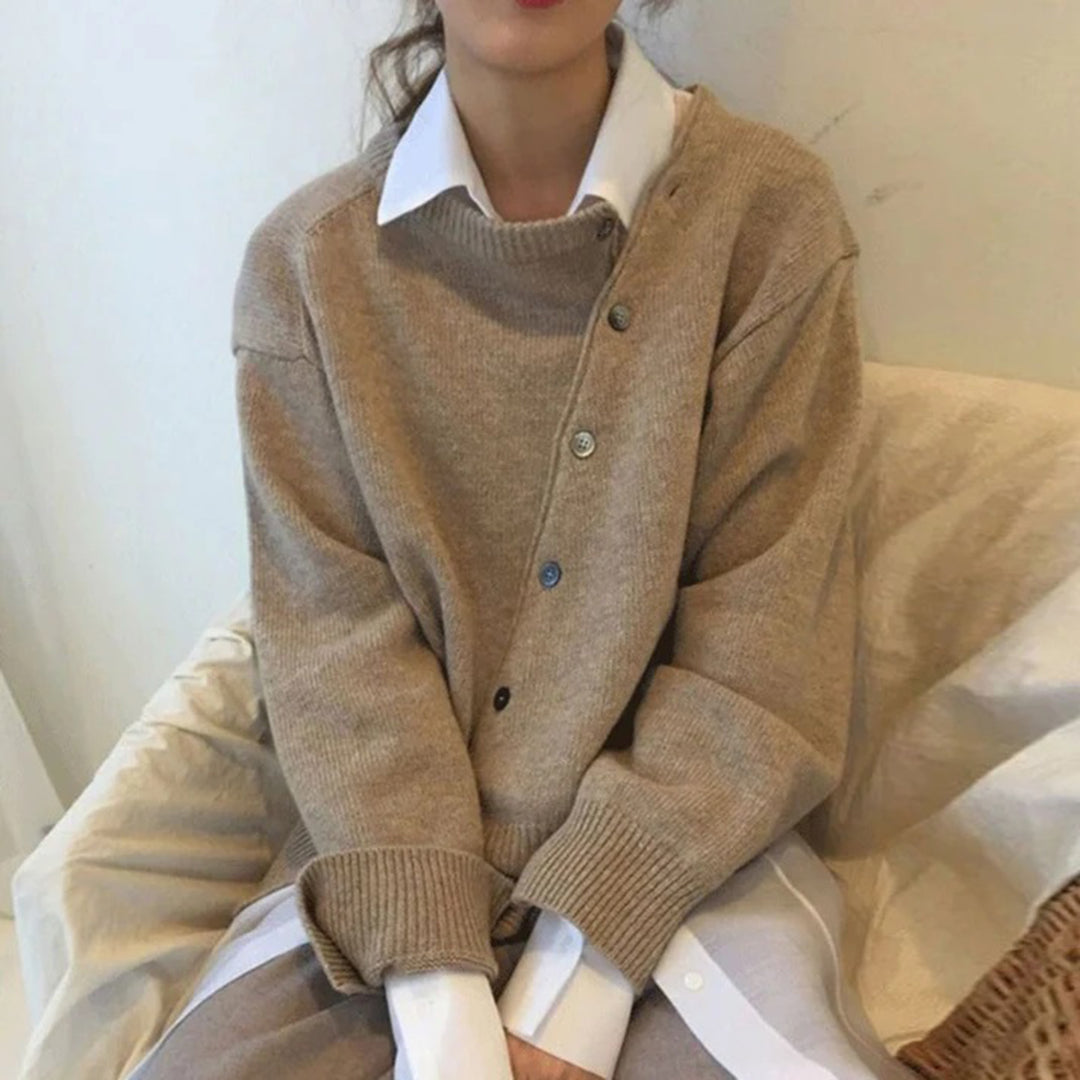 Isabella Cardigan D'Hiver Féminin Confortable À Boutons Asymétriques Pour Hiver Chic Et Polyvalent
