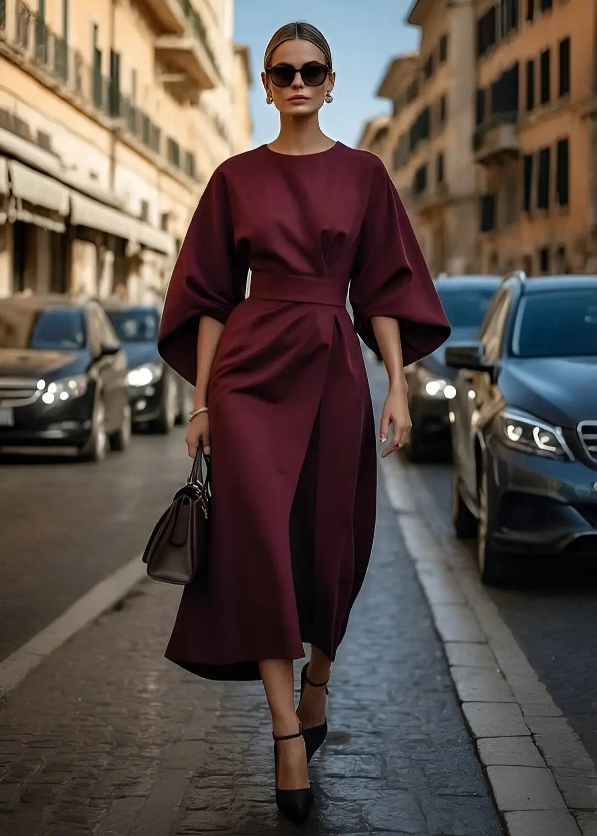 Robe Maxi Ceinturée Pour Femmes Amawinc Aurora Avec Manches Kimono Élégance Sans Effort Et Confort Fluide