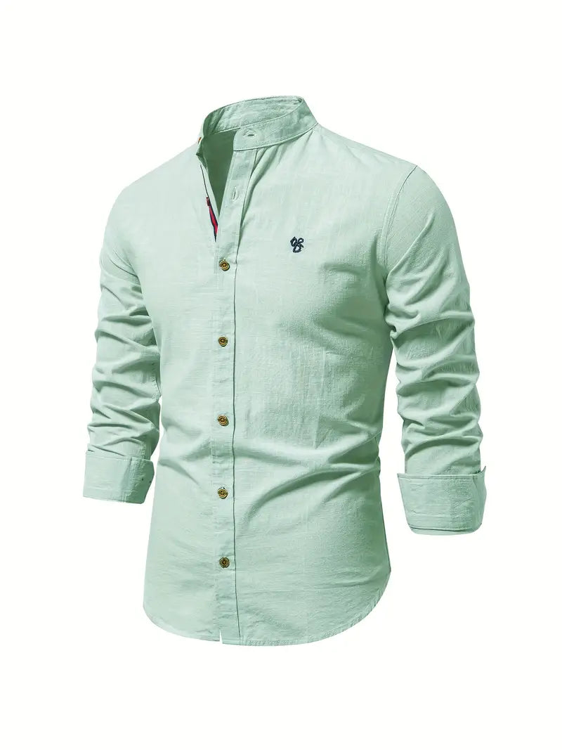 Chemise Homme Slim Fit en Coton Vert à Boutons Avant Respirante pour Printemps Été
