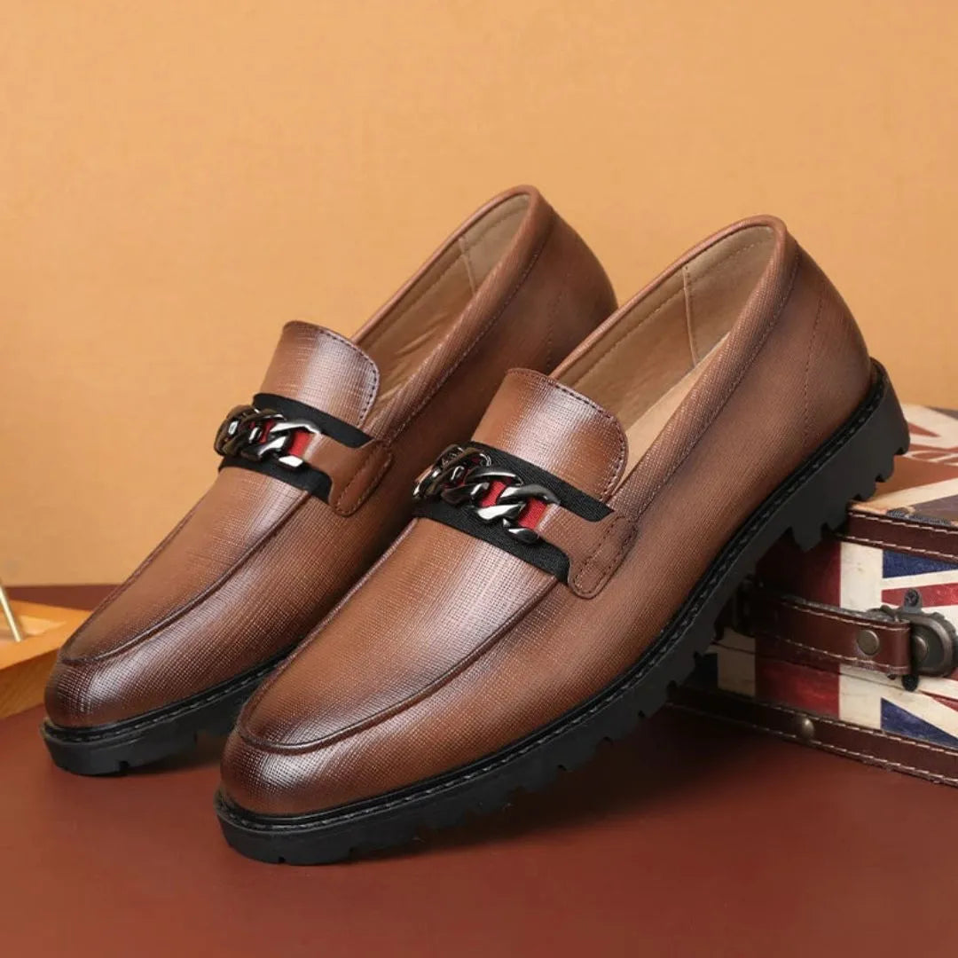 Mocassins Bennett Luxe En Cuir Texturé Avec Chaîne Et Semelle Rembourrée Pour Homme