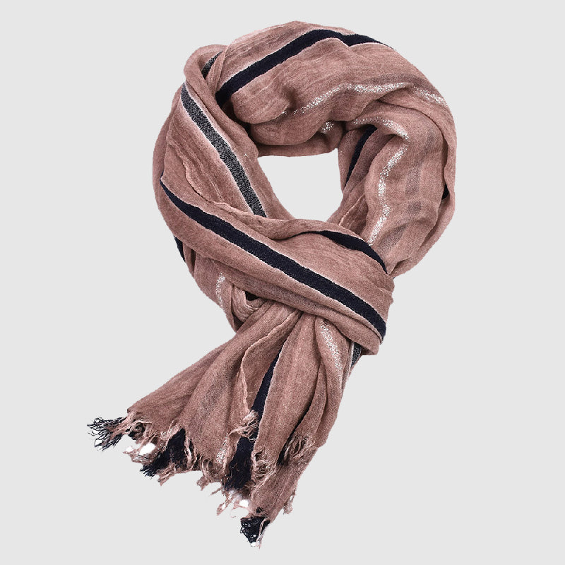 Foulard Bergamo Fil Doré À Rayures Contrastées Avec Franges Subtiles Pour Élégance Quotidienne