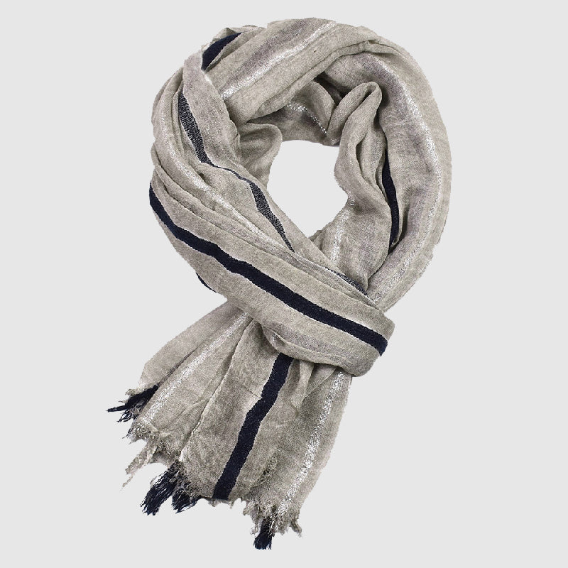 Foulard Bergamo Fil Doré À Rayures Contrastées Avec Franges Subtiles Pour Élégance Quotidienne