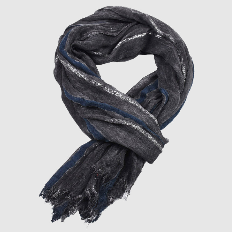 Foulard Bergamo Fil Doré À Rayures Contrastées Avec Franges Subtiles Pour Élégance Quotidienne