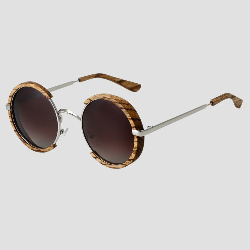 Lunettes De Soleil Bergen Acajou Bois Monture Ronde Vintage Élégantes Pour Homme Et Femme Confortables Et Durables