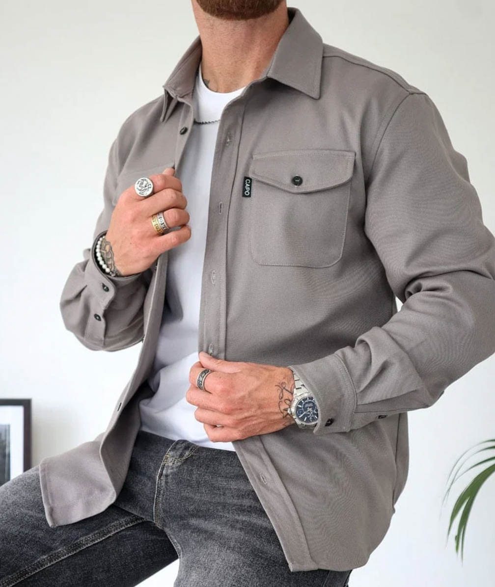 Veste Chemise En Coton Pour Homme Avec Boutons Poches Poitrine Manche Longue Décontractée
