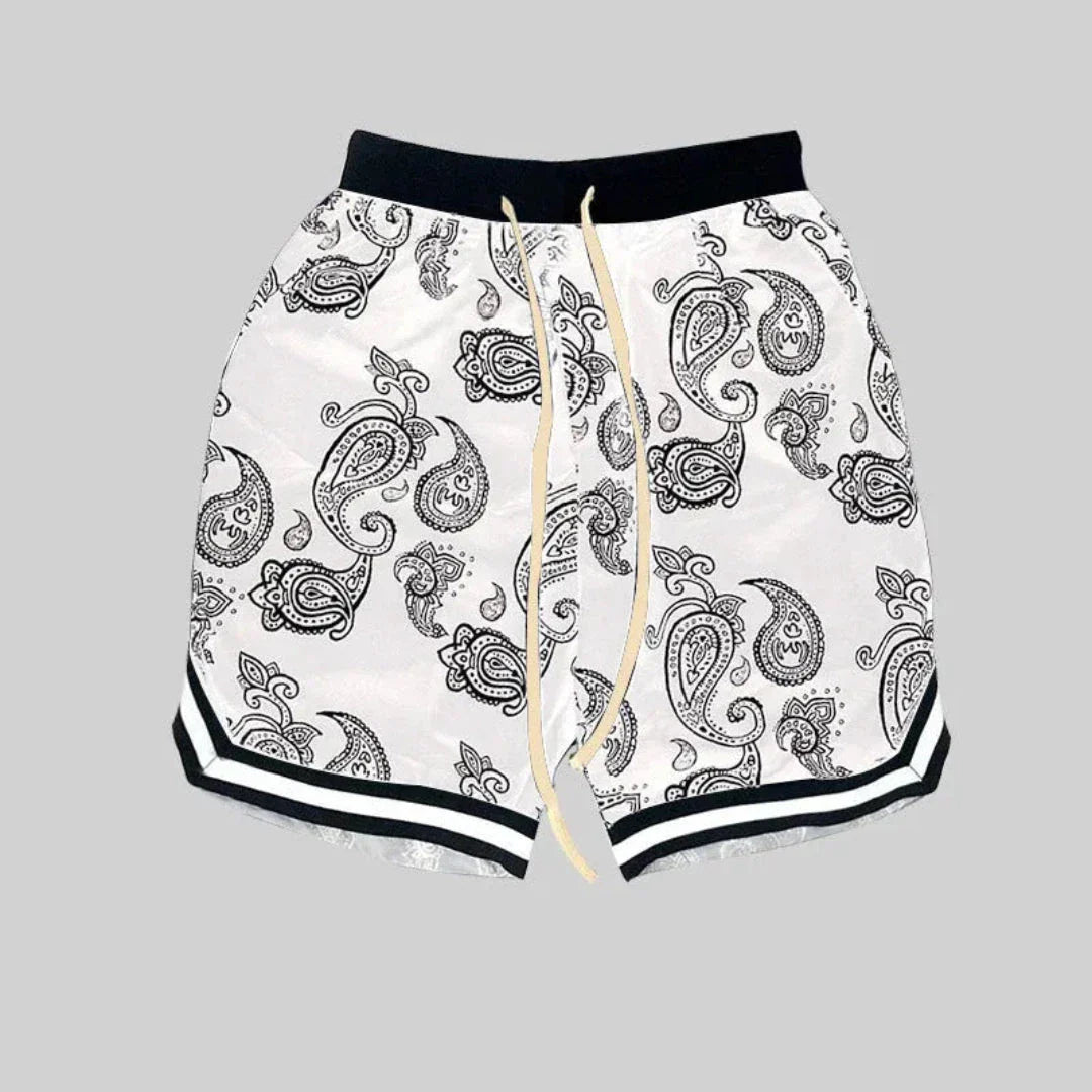 Shorts À Cordon Bill Motif Bandana Pour Homme Imprimé Paisley Noir Et Blanc Streetwear Estival Décontracté