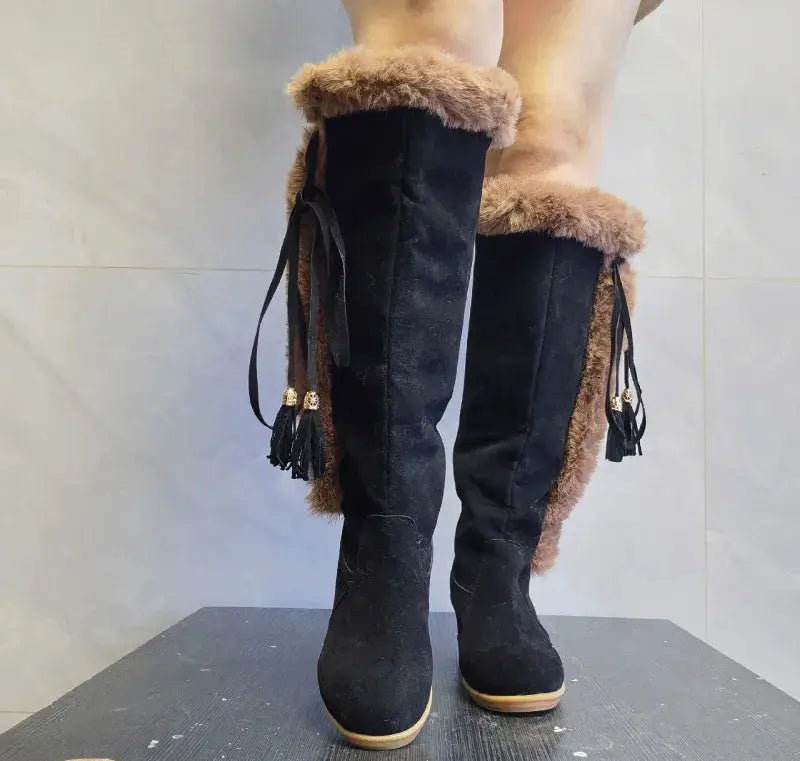 Bottes Hautes Genou Pour Femmes Chaudes Style Combat Avec Doublure Chaude Pour Hiver Confortables