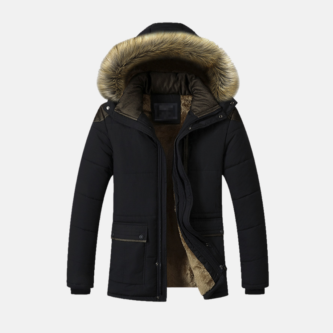 Parka Homme Nordisk Flair Avec Doublure Fausse Fourrure Capuche Amovible Longueur Midi Pour Hiver