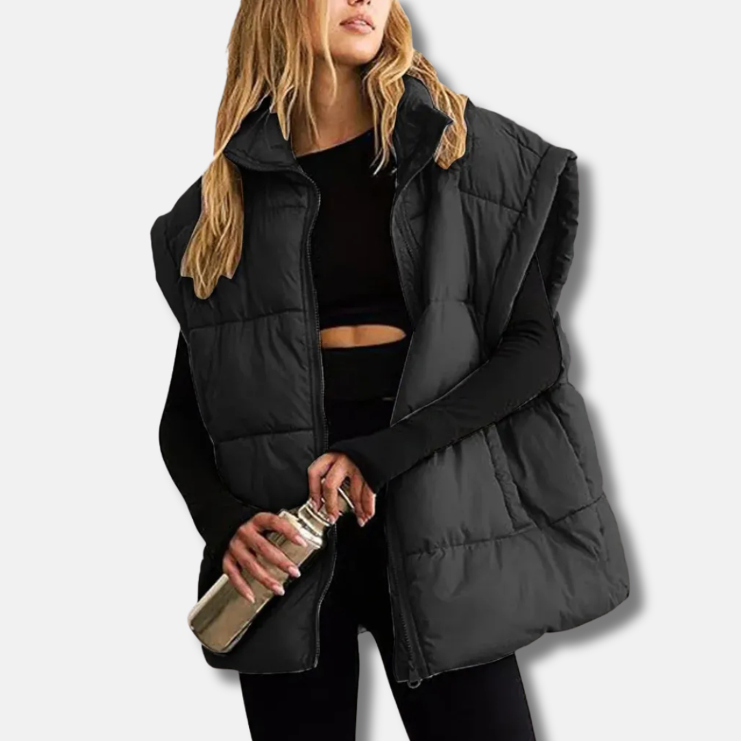 Gilet Puffer Matelassé Pour Femme À Col Debout Longueur Des Hanches Avec Doublure Légère Amawinc