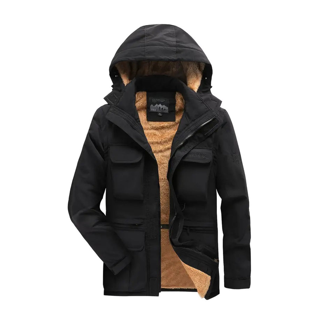 Veste Homme Coupe Décontractée Résistante Aux Intempéries Doublure Fourrure Capuche Amovible Pour Hiver