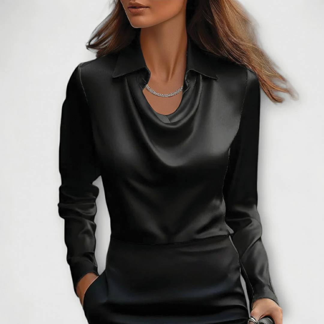 Scarlett Blouse Satinée Drapée Col Drapé Élégante Idéale Pour Le Travail Et Soirées Polyvalente