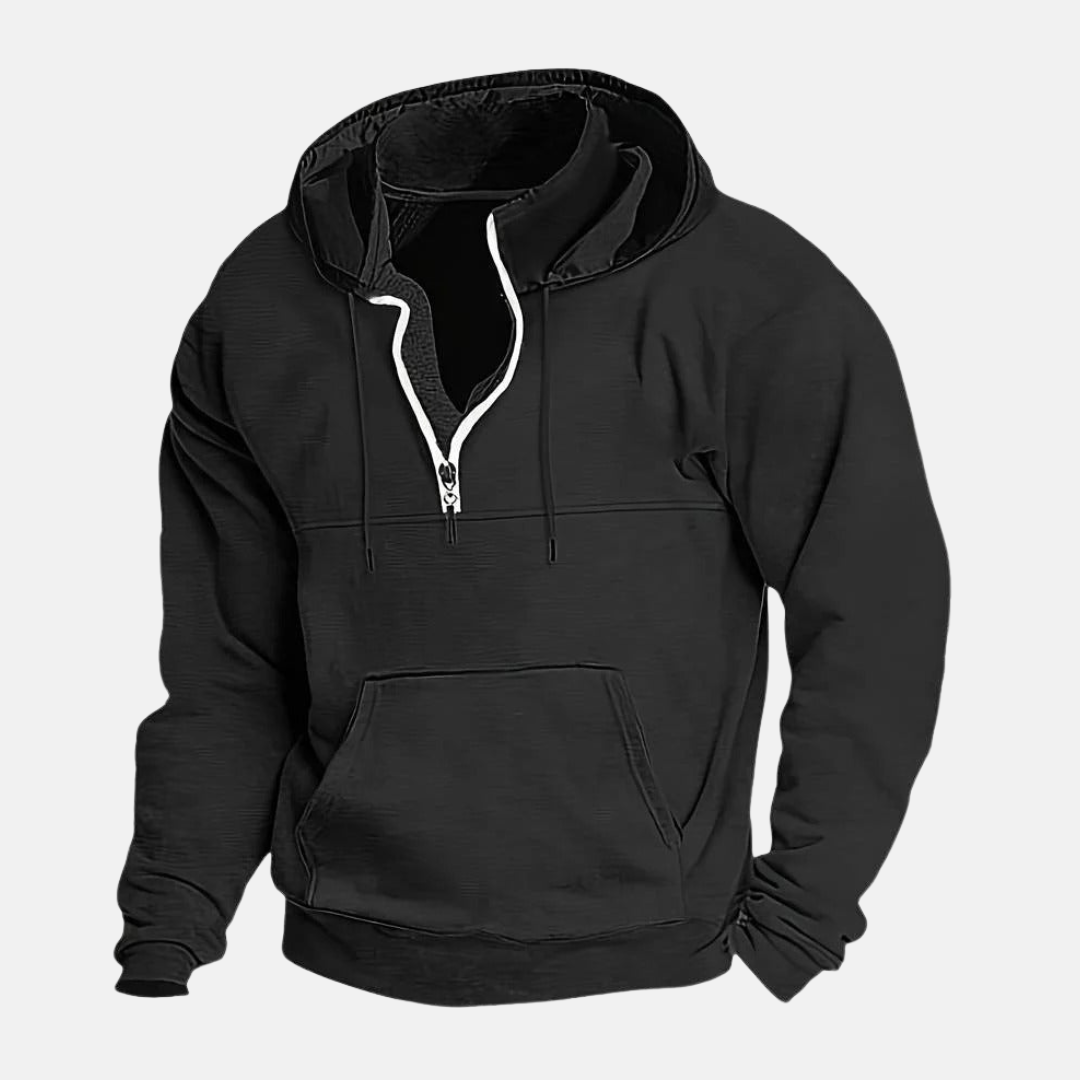 Amawinc Sweat À Capuche Homme En Mélange De Coton Zip Demi Avec Col Superposé Pour Confort Quotidien