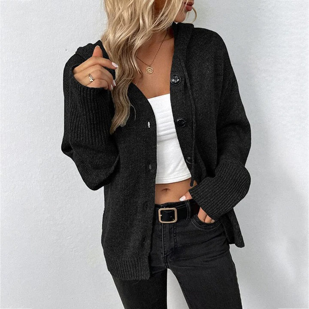 Hazel Cardigan Tricoté À Capuche Ouvert Boutonné Pour Femme En Maille Chaude Et Confortable