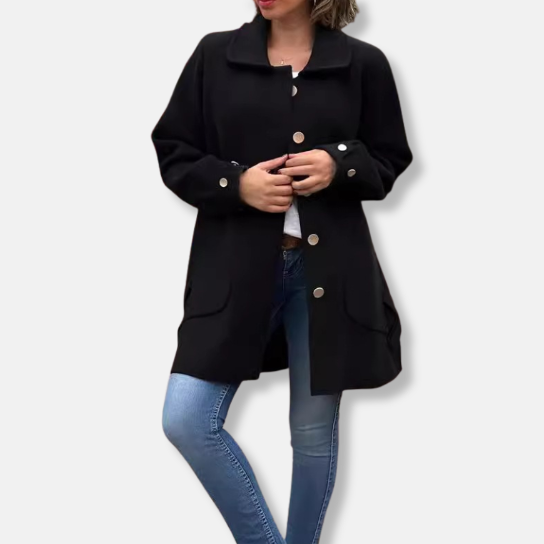 Manteau Femme En Mélange Tricot Coupe Décontractée Longueur Mi-Cuisse Simple Boutonnage