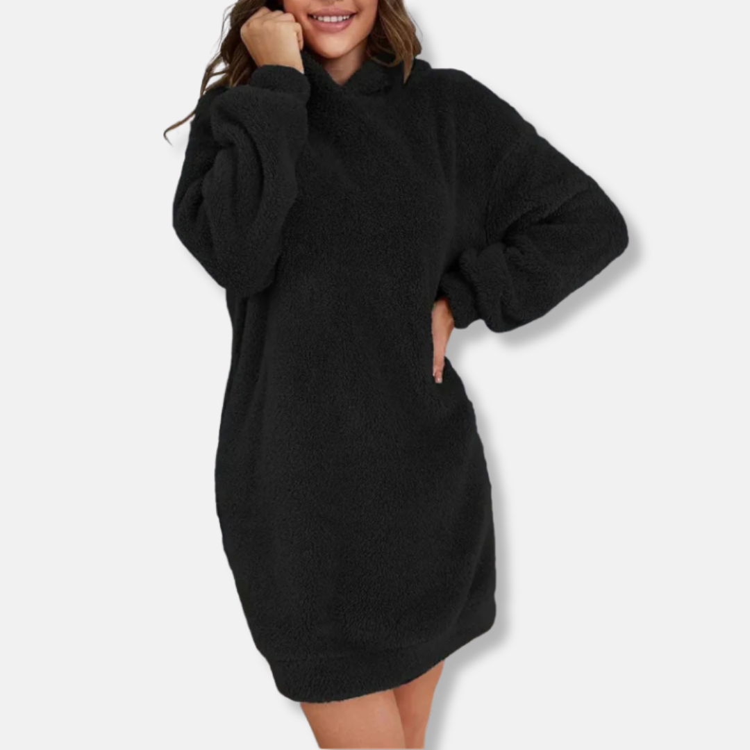 Robe À Capuche Pour Femme En Peluche Texture Délicate Oversize Mini À Manches Longues Pour Détente