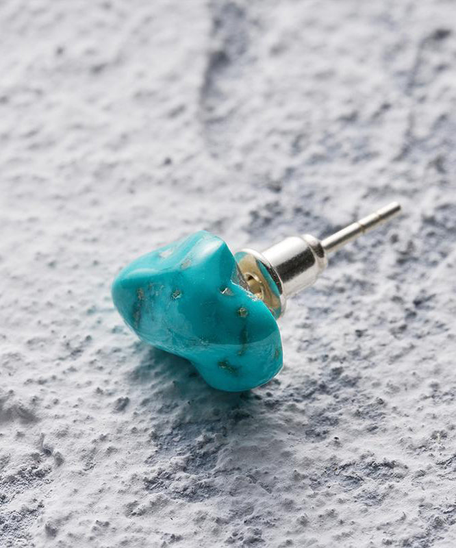 Boucles d'oreilles à tige asymétriques en argent sterling bleu et turquoise pour hommes et femmes - Amawinc